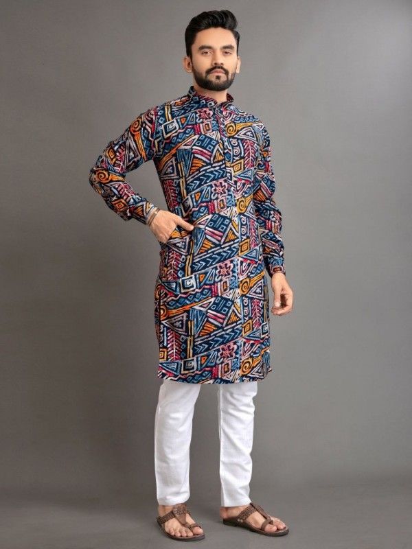 Jacquard Silk Readymade Kurta in Multi Color 