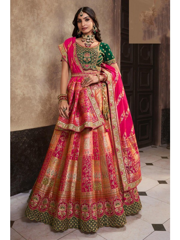 Pure  Banarasi Silk Wedding Wear Lehenga in Multi Color With Embroidery Work