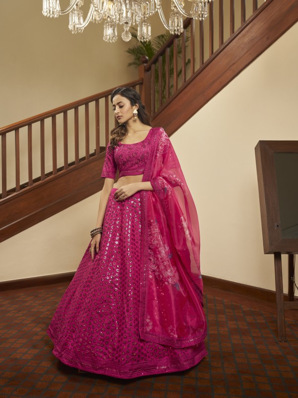 Soft Silk  Party Wear Lehenga In  Pink With Embroidery Work