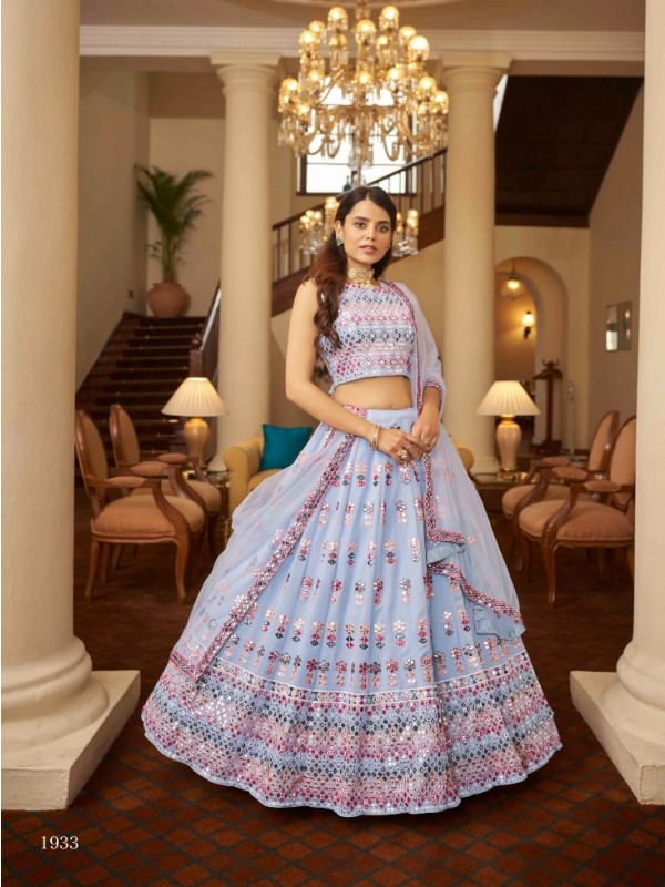 Georgette  Party Wear Lehenga In Light Blue Color With Embroidery Work