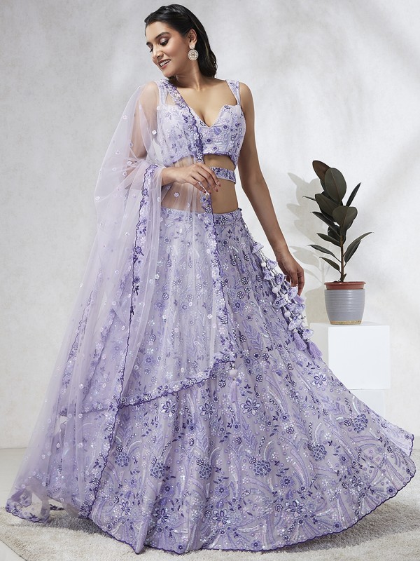 Pure Georgette Lehenga In Lavender Color With Embroidery Work & Sequence Work  