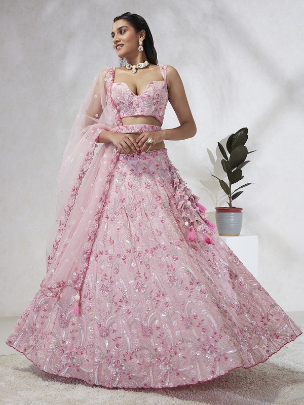Pure Georgette Lehenga In Pink Color With Embroidery Work & Sequence Work  