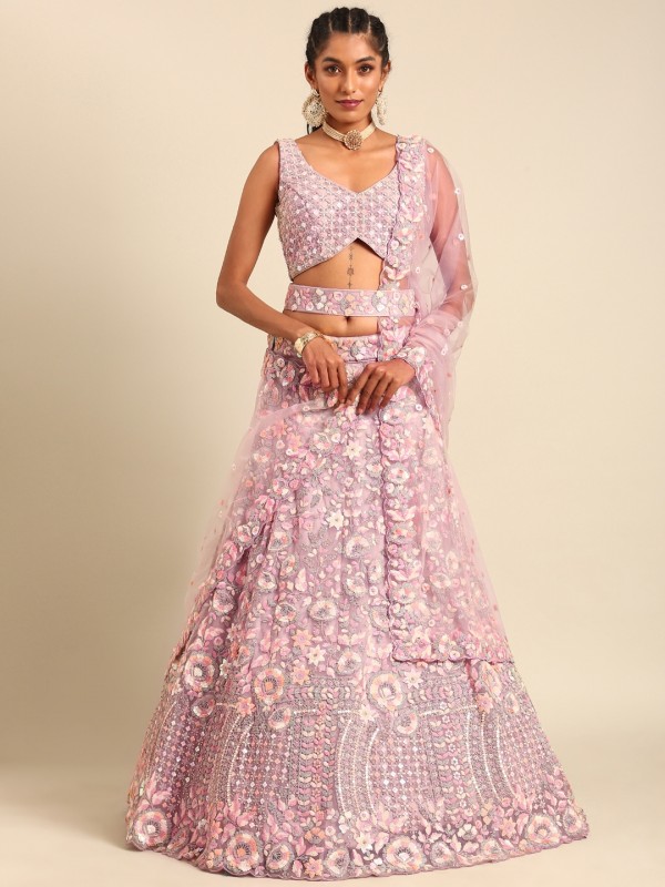 Soft Premium Net Party Wear Wear Lehenga In Peach Color With Embroidery Work 