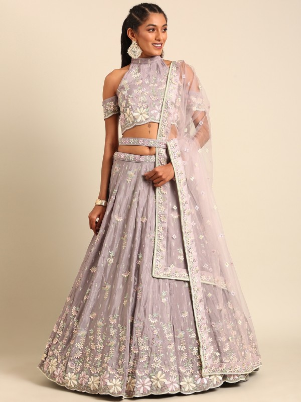 Pure Georgette Party Wear Wear Lehenga In Mauve Color With Embroidery Work 
