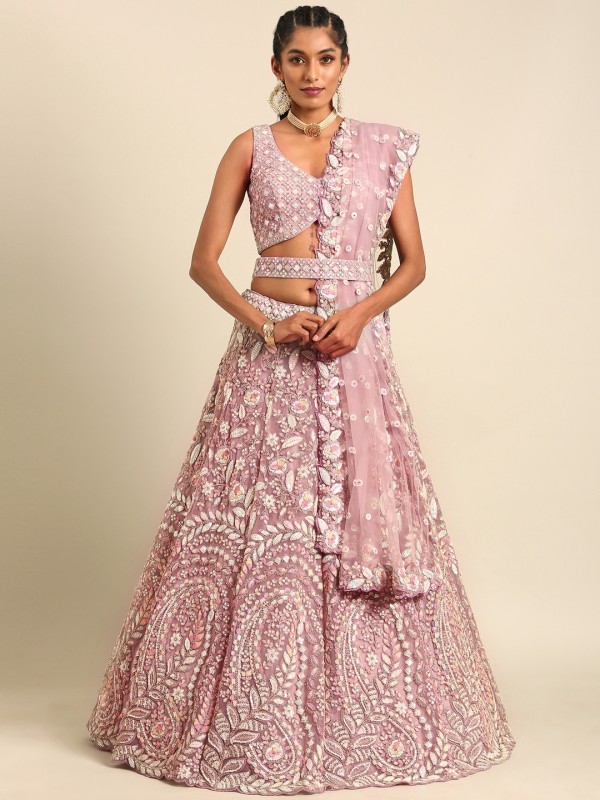 Soft Premium Net Party Wear Wear Lehenga In Mauve Color With Embroidery Work 