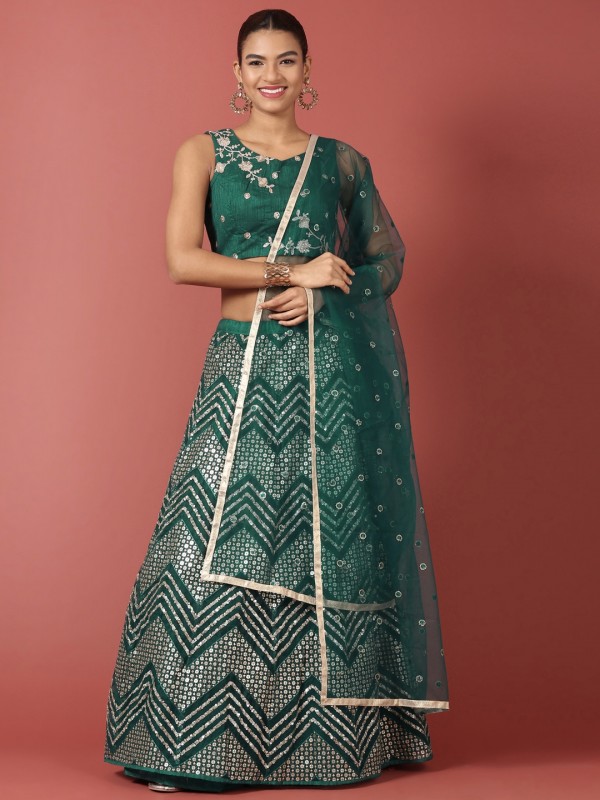 Soft Premium Net Party Wear Wear Lehenga In Teal Green Color With Embroidery Work 