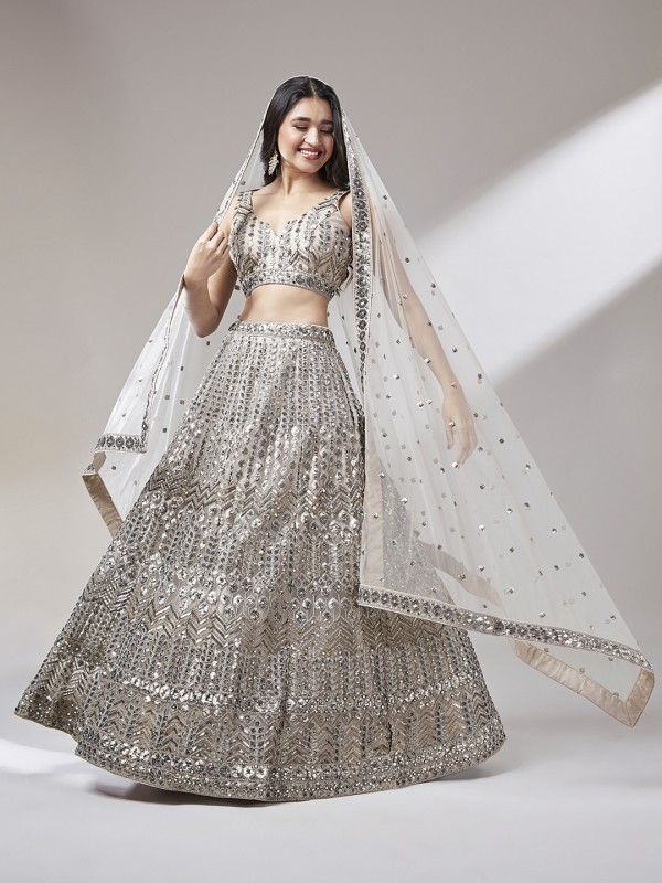 Soft Premium Net Party Wear Wear Lehenga In Beige Color With Embroidery Work 