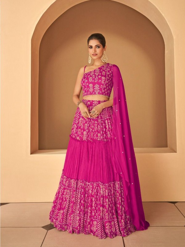 Georgette Fabrics Party Wear Lehenga in Pink Color With Embroidery  