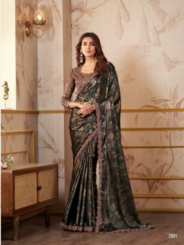 Georgette Shimmer Party wear Saree Multi Color With Embroidery Work