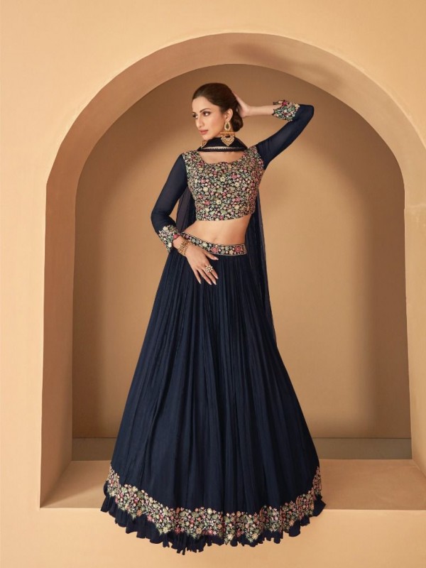 Georgette Fabrics Party Wear Lehenga in Blue Color With Embroidery  