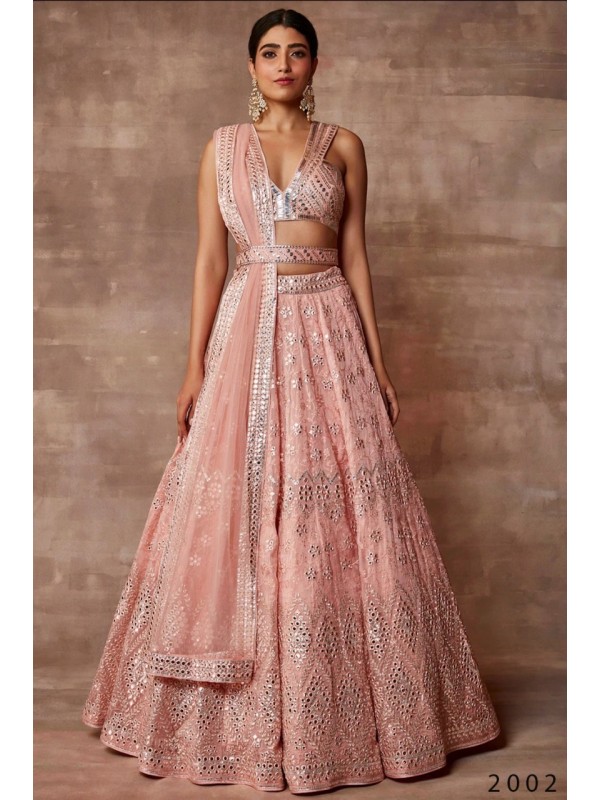 Soft Organza  Party Wear Lehenga In Pink With Embroidery Work