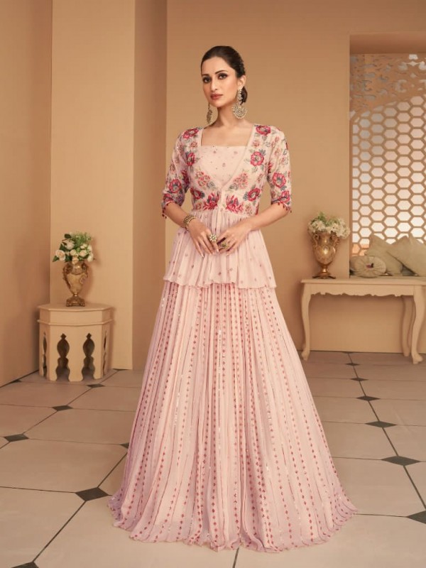 Georgette Fabrics Party Wear Lehenga in Light Pink Color With Embroidery  