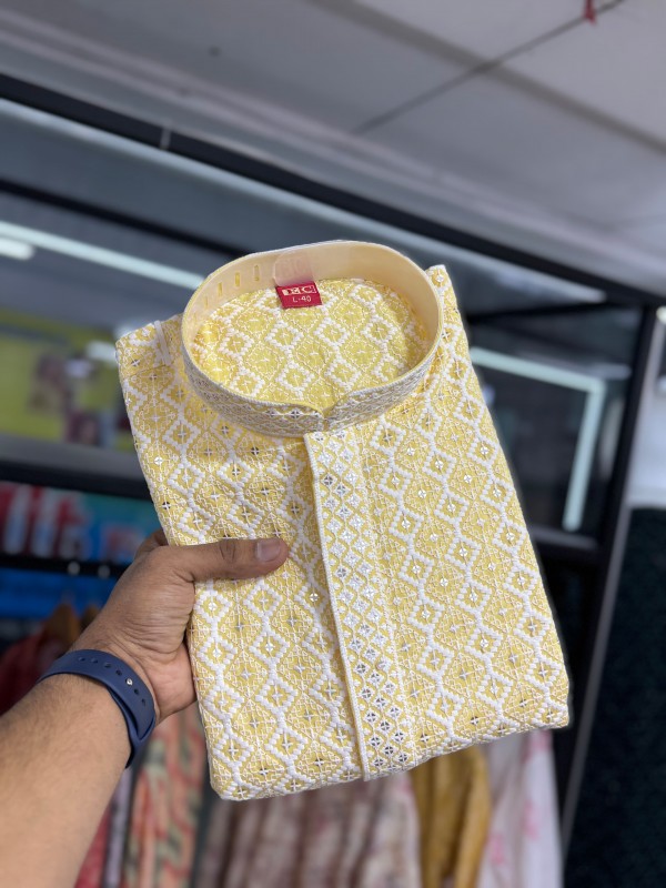 Heavy Rayon Readymade Kurta set in with Yellow Embroidery Work 