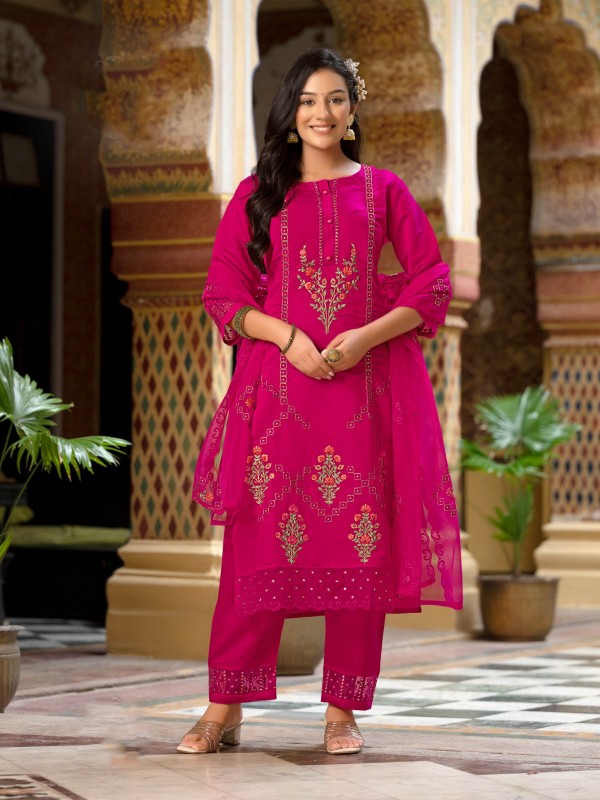Pure Silk Party Wear Suit in Pink Color With Embroidery Work