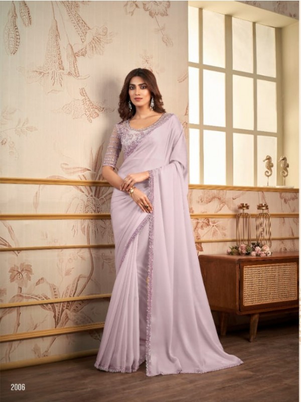 Sateen Organza  Party wear Saree Purple Color With Embroidery Work