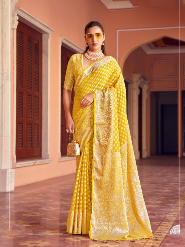 Georgette Party wear Saree In Yellow Color With Weaving Butta Border Work