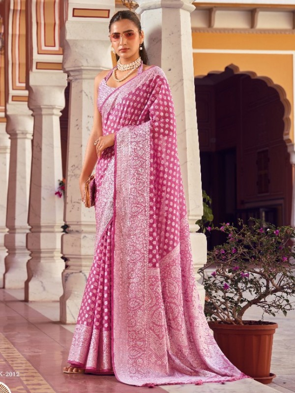 Georgette Party wear Saree In Pink Color With Weaving Butta Border Work