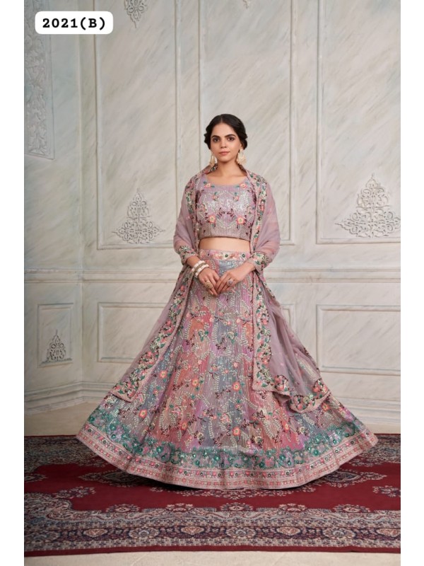 Georgette  Wedding Wear Lehenga In Purple  Color  With Embroidery Work