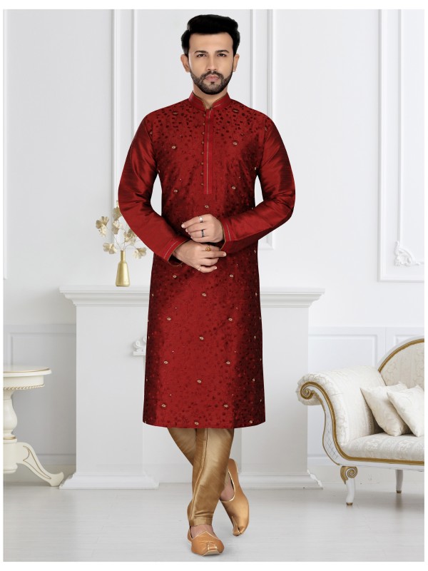 Heritage Silk Readymade Kurta in Red