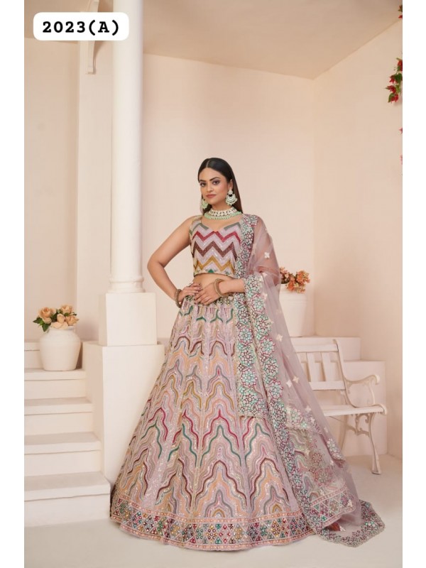 Soft Premium Net Wedding Wear Lehenga In Mauve Color  With Embroidery Work