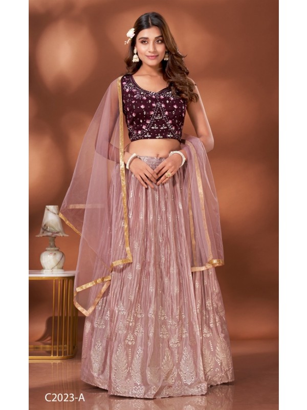 Chinon Silk Fabrics Party Wear Lehenga in Pink Color With Embroidery  