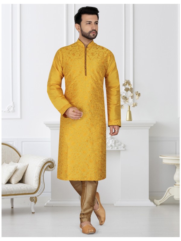 Banarasi Silk Readymade Kurta in Yellow 