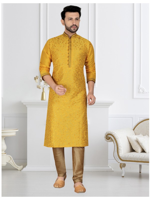 Heritage Silk Readymade Kurta in Yellow 