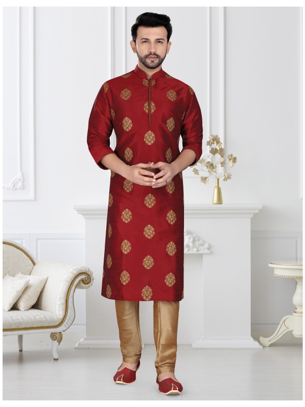 Banarasi Silk Readymade Kurta in Red 