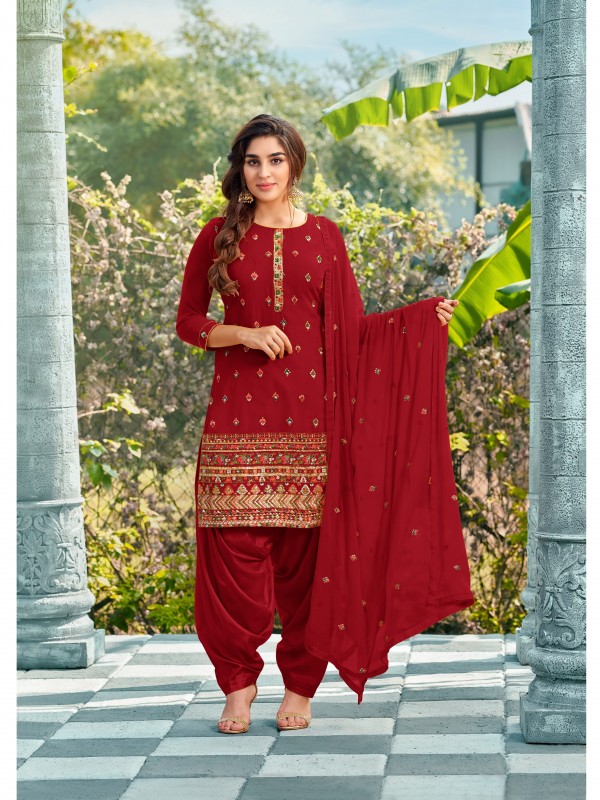 Geogratte  Party Wear  Suit  in Maroon Color with  Embroidery Work