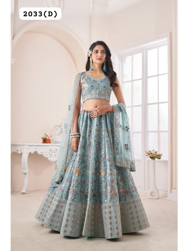  Silk Fabrics Party Wear Lehenga in Blue Color With Embroidery Work