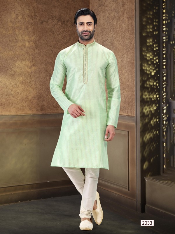 Jaquard Banarasi Silk Readymade Kurta in Pista Green Color 