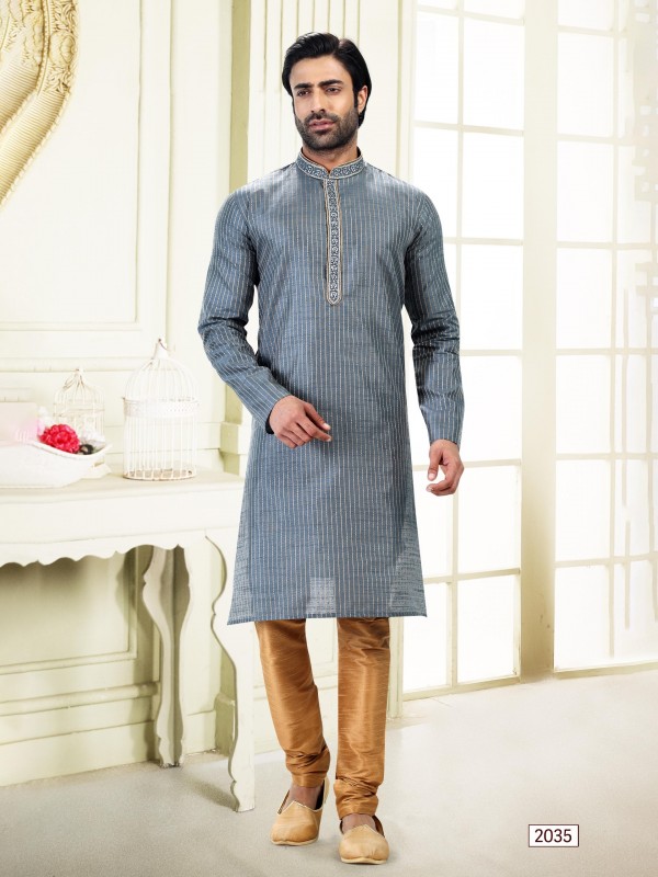Jaquard Banarasi Silk Readymade Kurta in Grey Color 