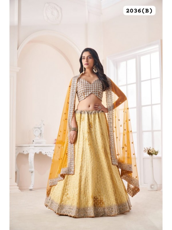 Crape Silk Fabrics Party Wear Lehenga in Yellow Color With Embroidery Work