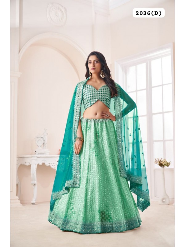 Crape Silk Fabrics Party Wear Lehenga in Turquoise Color With Embroidery Work