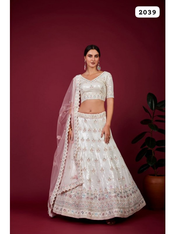 Georgette  Wedding Wear Lehenga In White  Color  With Embroidery Work