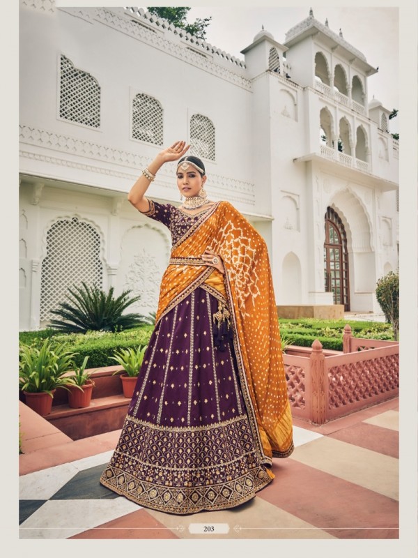Pure Viscose Silk Wedding Lehenga in Purple Color With Embroidery work