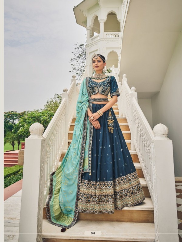 Pure Viscose Silk Wedding Lehenga in Blue Color With Embroidery work