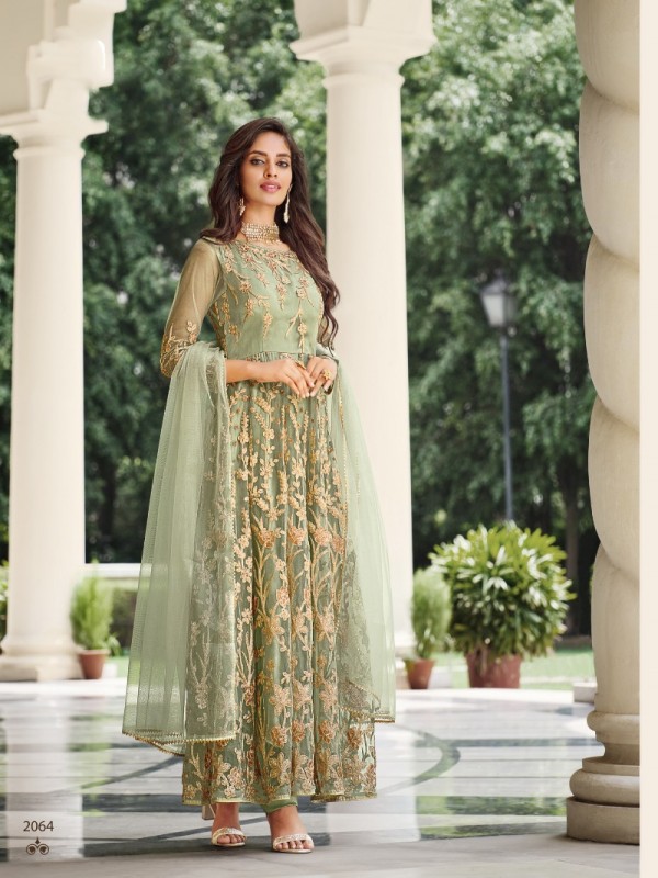 Soft Premium Net  Party Wear  Suit  in Green Color with  Embroidery Work