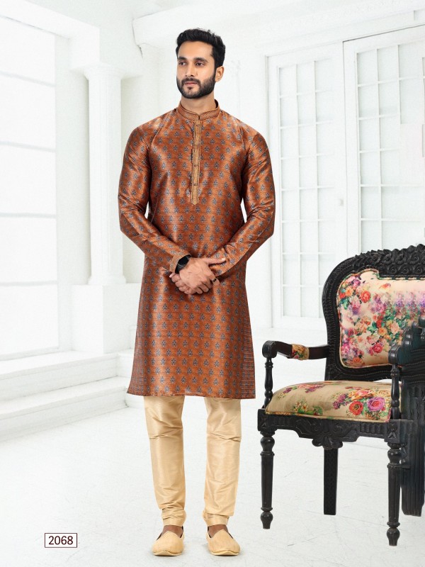 Banarasi Silk Readymade Kurta in Rust Color With Digital Print 