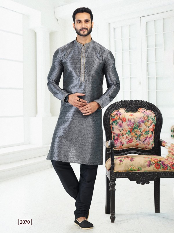 Banarasi Silk Readymade Kurta in Grey Color With Digital Print 
