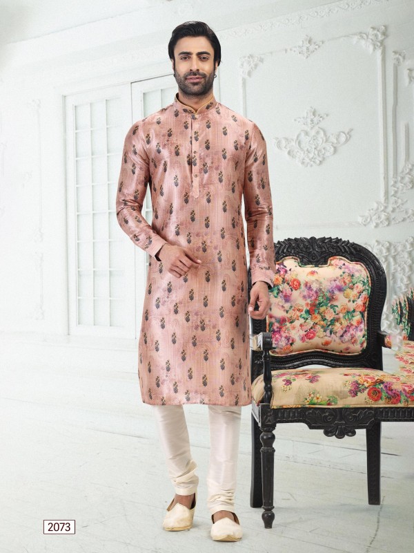 Banarasi Silk Readymade Kurta in Peach Color With Digital Print 