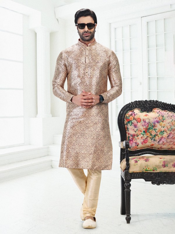 Banarasi Silk Readymade Kurta in Beige Color With Digital Print 