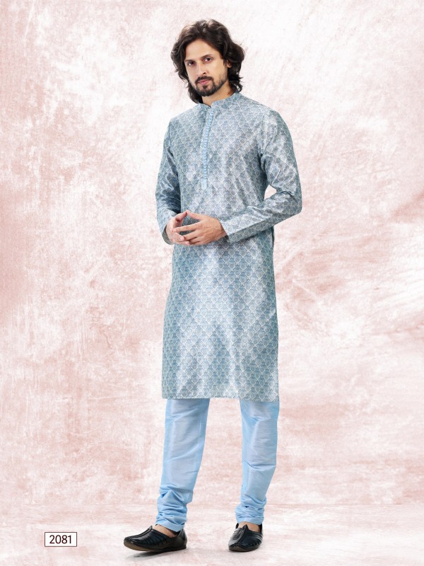 Jaquard Banarasi Silk Readymade Kurta in Sky Blue Color 