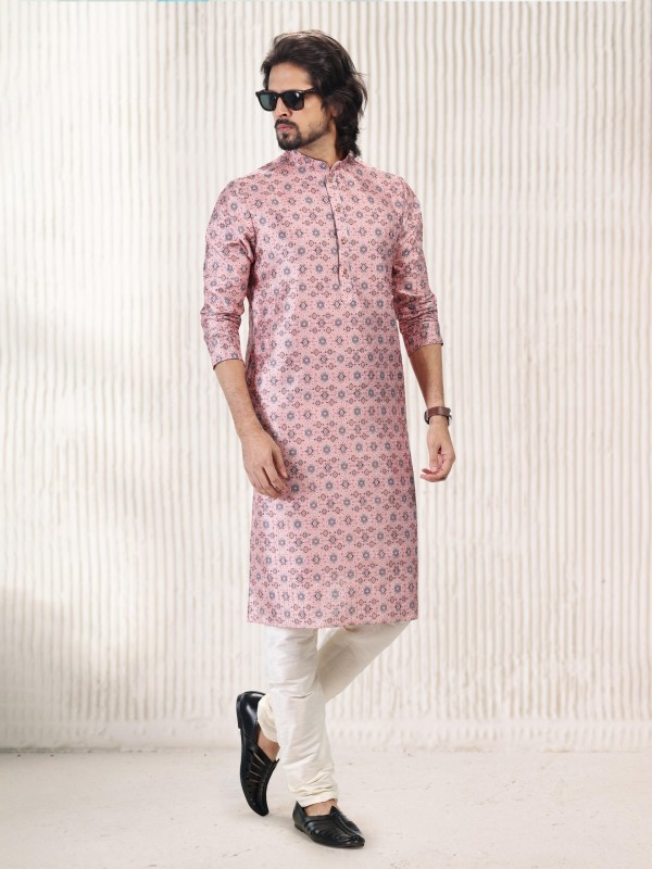 Jaquard Banarasi Silk Readymade Kurta in Dark Pink Color 