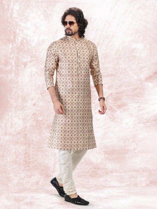 Jaquard Banarasi Silk Readymade Kurta in Yellow Color 