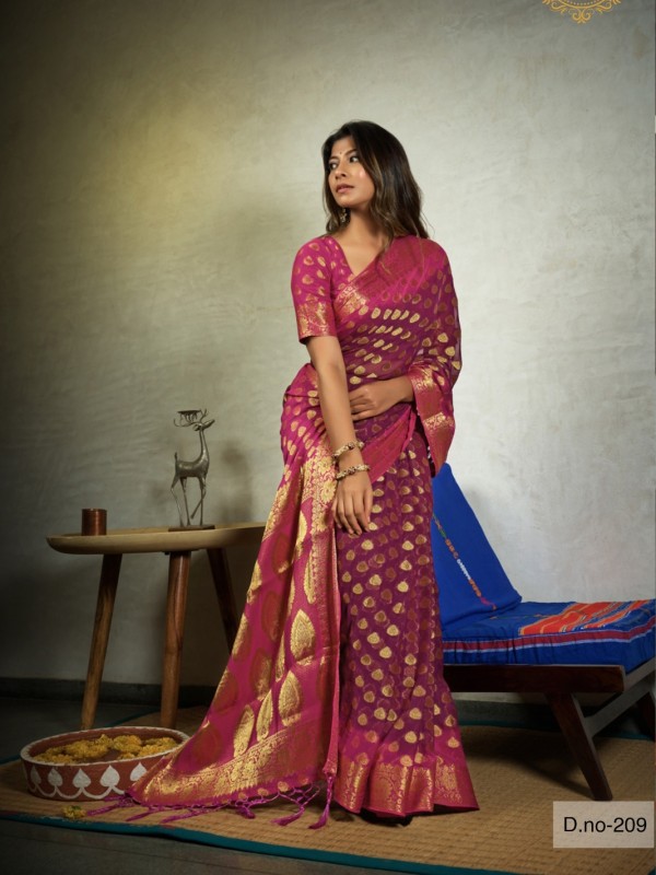 Chiffon Silk  Saree Pink  Color With Weaving Work