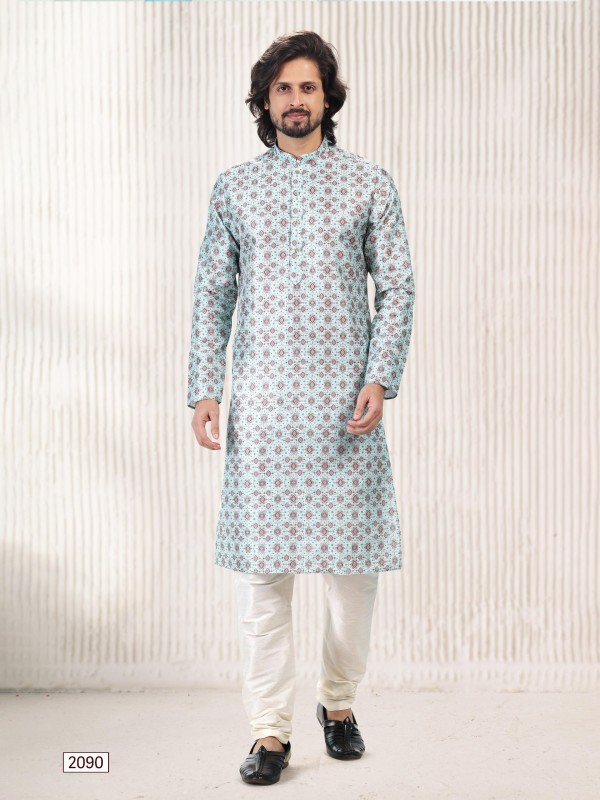 Jaquard Banarasi Silk Readymade Kurta in Green Color 