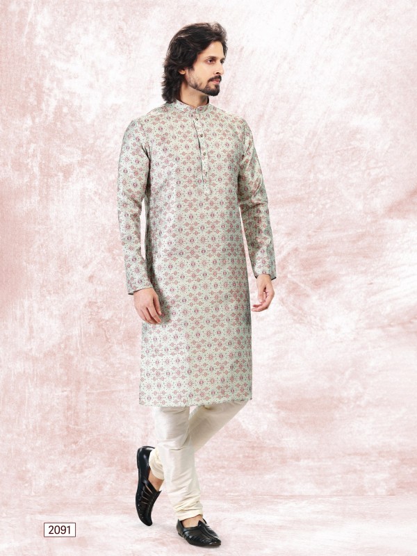 Jaquard Banarasi Silk Readymade Kurta in Pista Green Color 