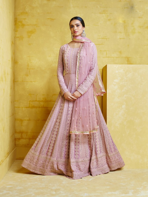 Soft Georgette Party Wear Readymade Gown In Pastel  Pink  With Embroidery Work