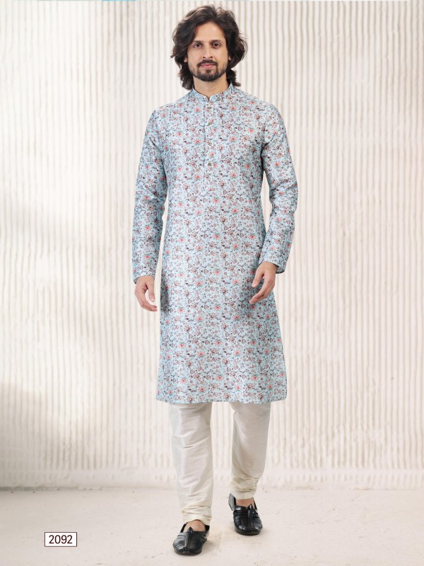 Jaquard Banarasi Silk Readymade Kurta in Sky Blue Color 